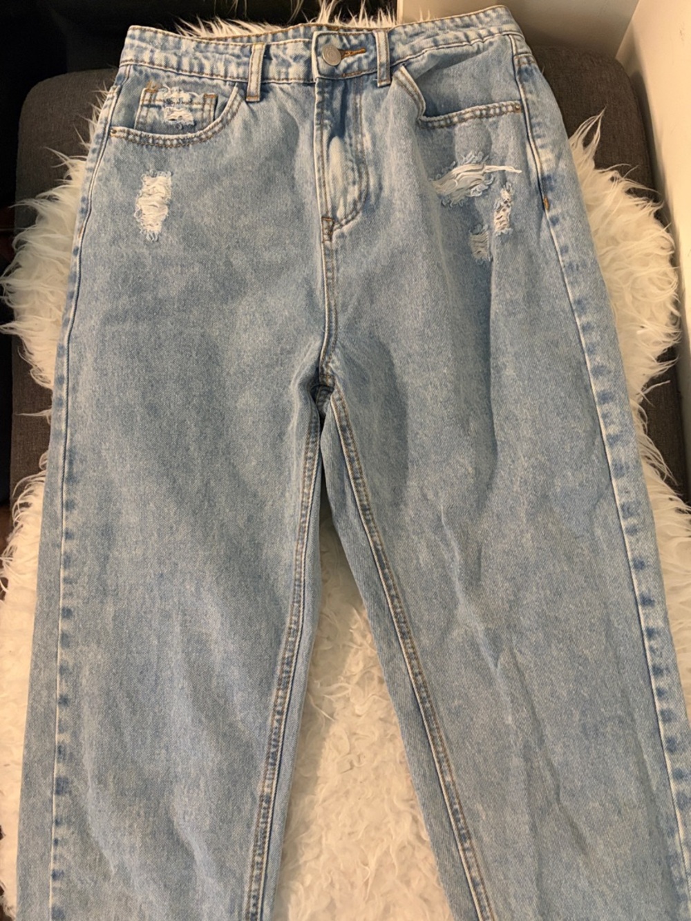 SHEIN Light Blue High-Rise Distressed Women’s Jeans